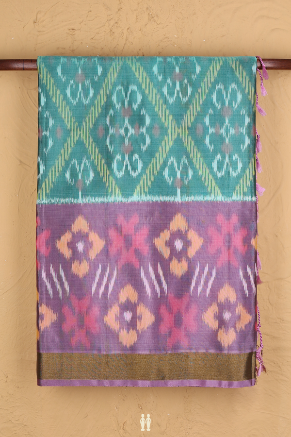 Soft Silk Saree In Green With Diamond  Design