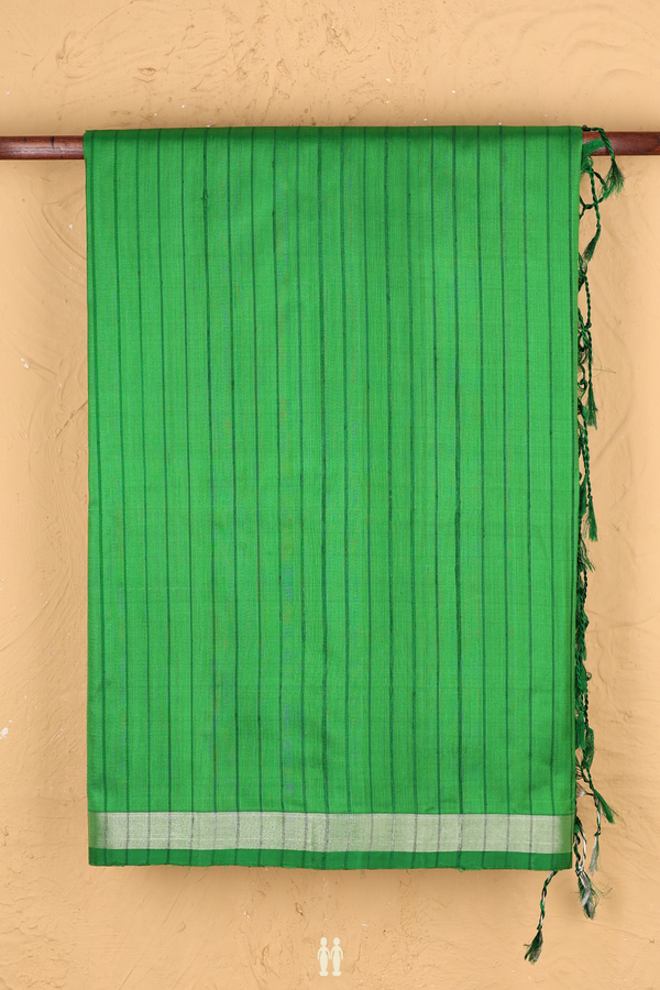 Soft Silk Saree In Green With Self Stripes Design