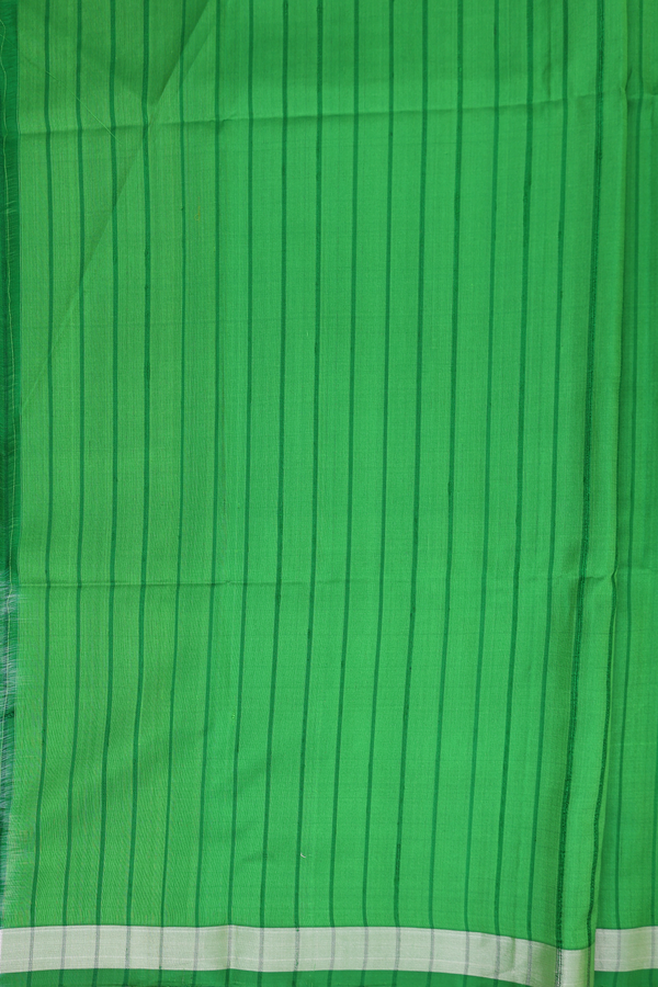 Soft Silk Saree In Green With Self Stripes Design