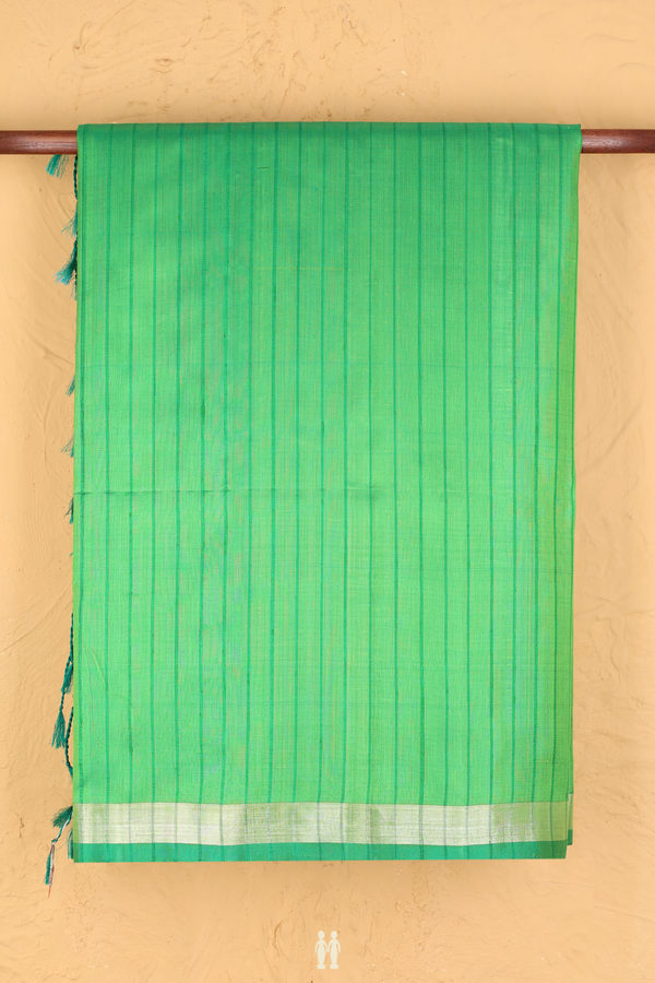 Soft Silk Saree In Green With Stripes Design