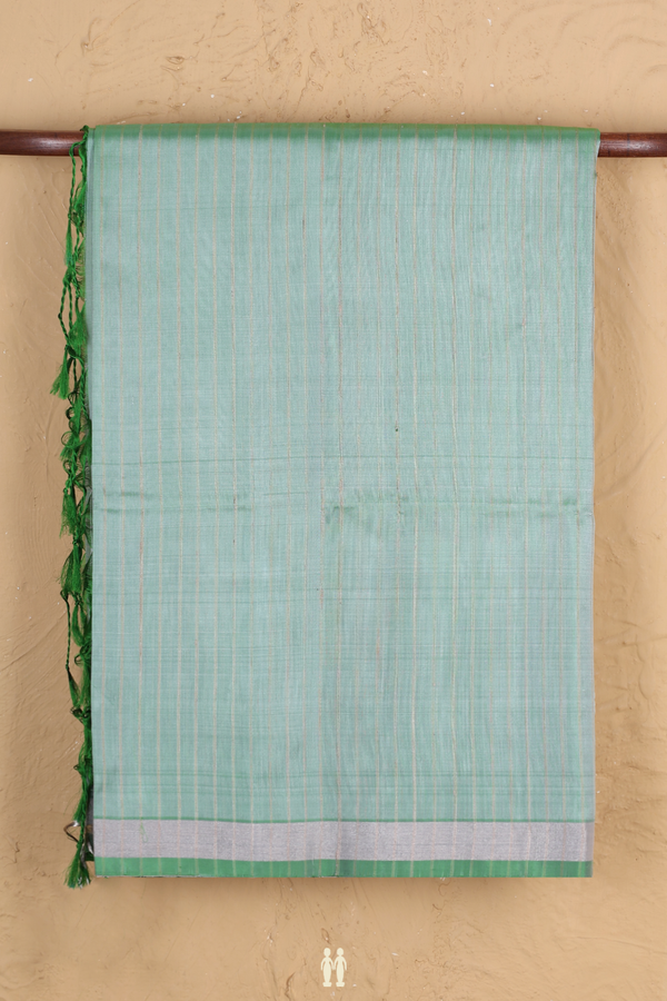 Soft Silk Saree In Green With Stripes Design