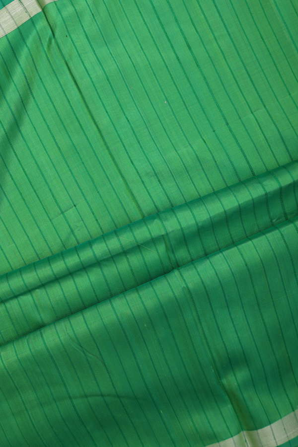 Soft Silk Saree In Green With Stripes Design