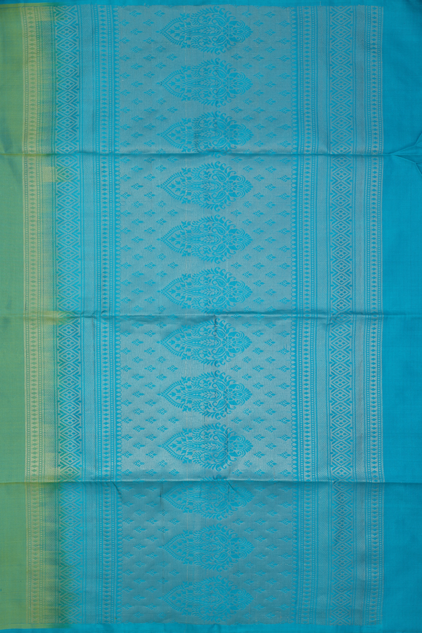 Soft Silk Saree In Green With Zari Buttas