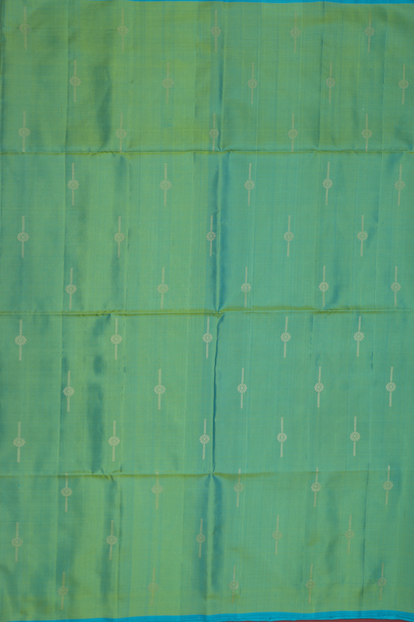 Soft Silk Saree In Green With Zari Buttas