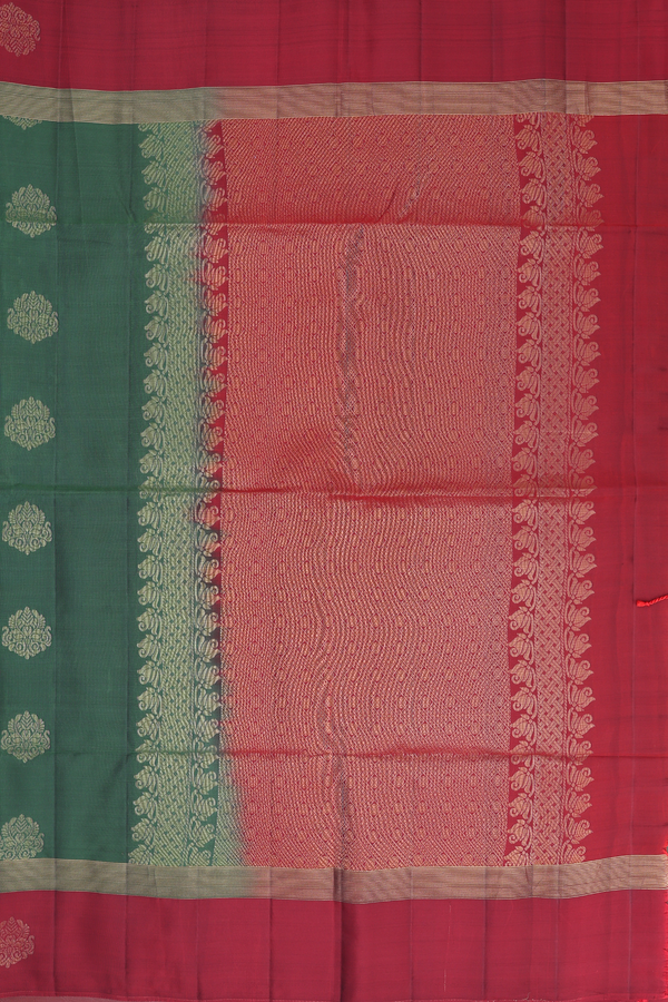 Soft Silk Saree In Green With Zari Motifs