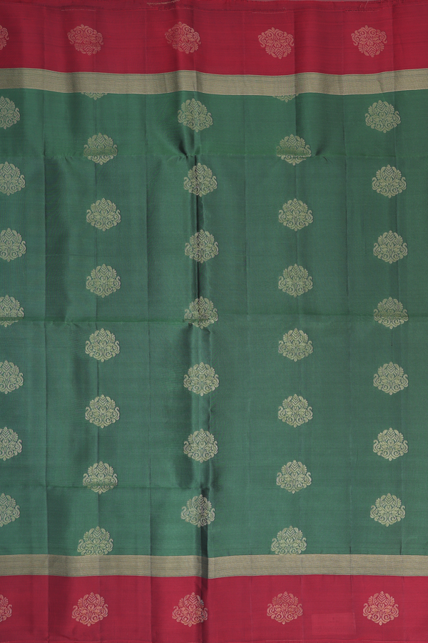 Soft Silk Saree In Green With Zari Motifs