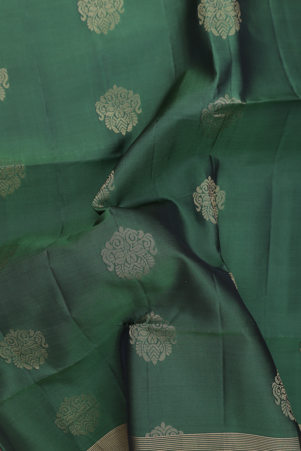 Soft Silk Saree In Green With Zari Motifs