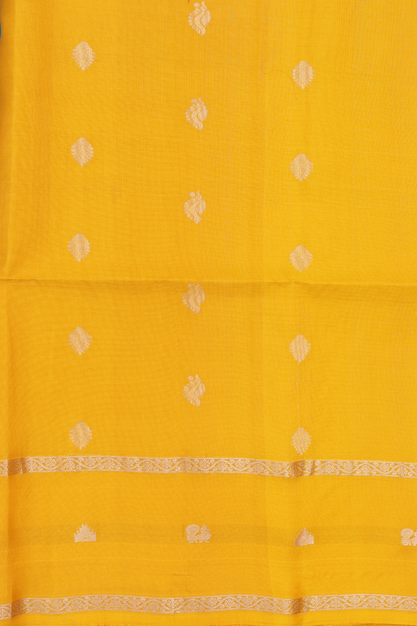 Soft Silk Saree In Peacock Green With Floral Buttis