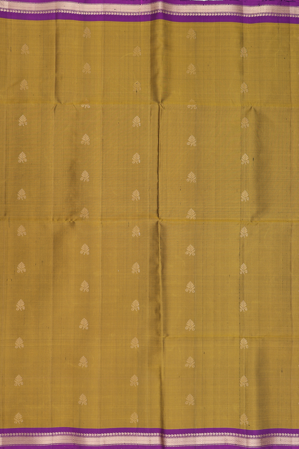 Soft Silk Saree In Greenish Brown With Floral Buttas