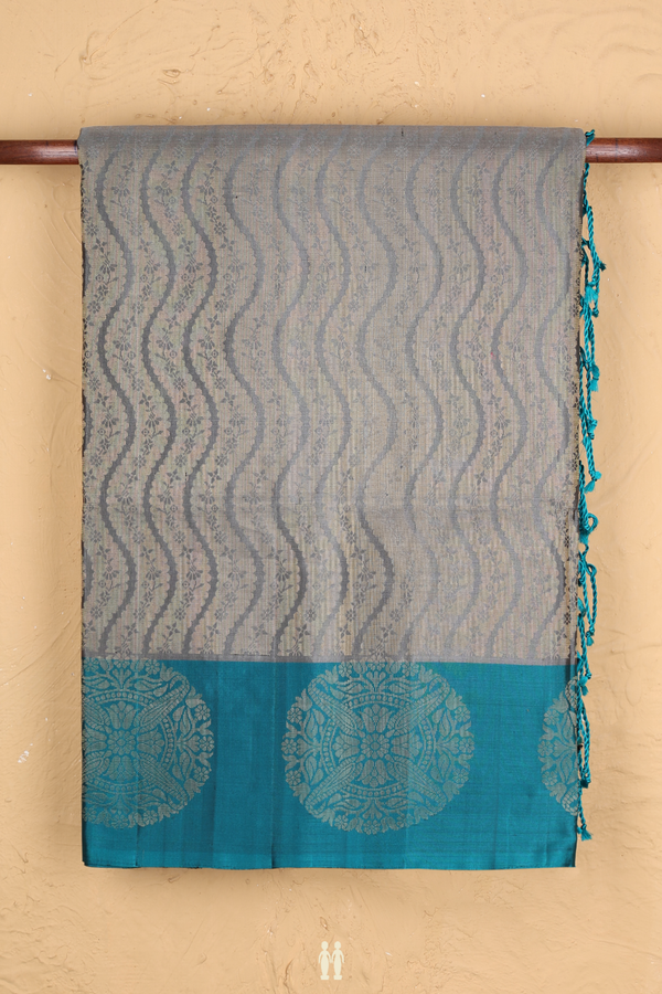 Soft Silk Saree In Greenish Grey With Allover Design
