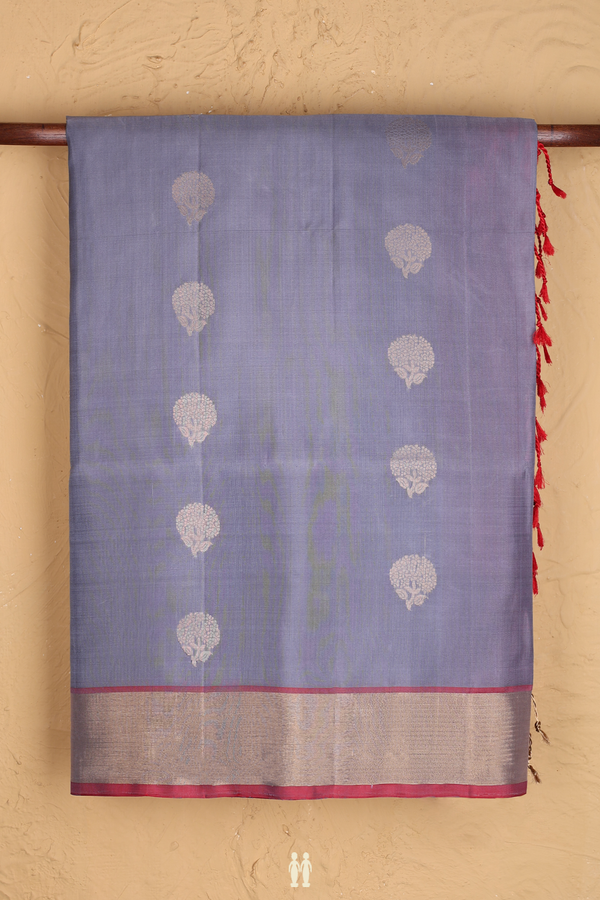Soft Silk Saree In Grey With Floral Buttas