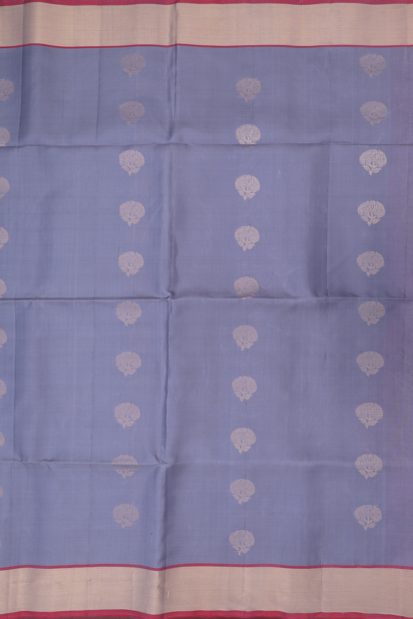 Soft Silk Saree In Grey With Floral Buttas