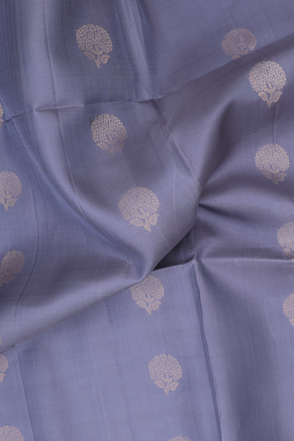 Soft Silk Saree In Grey With Floral Buttas