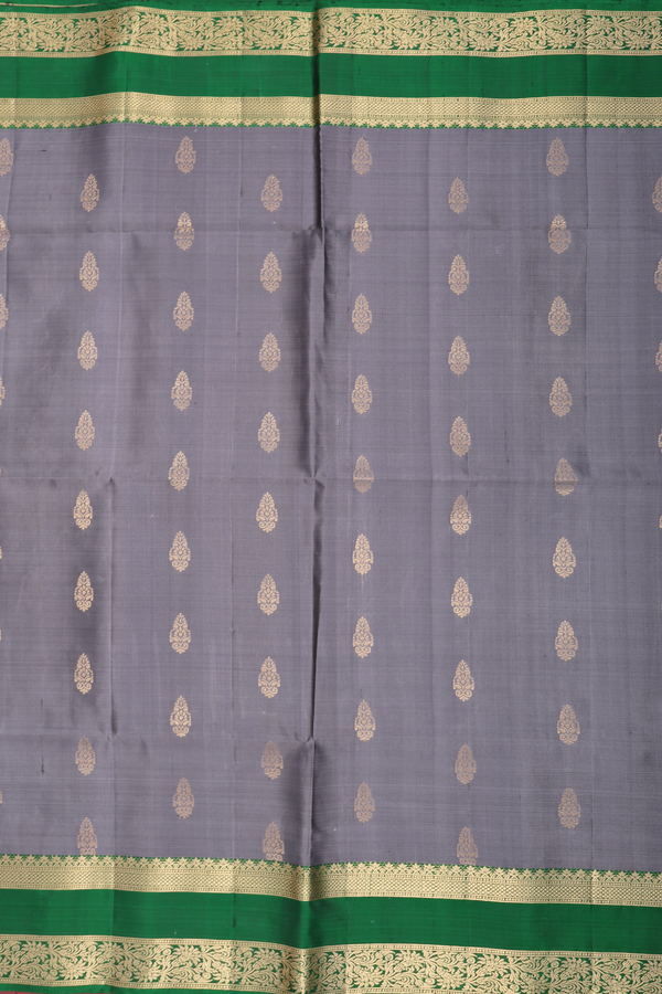 Soft Silk Saree In Grey With Floral Buttas