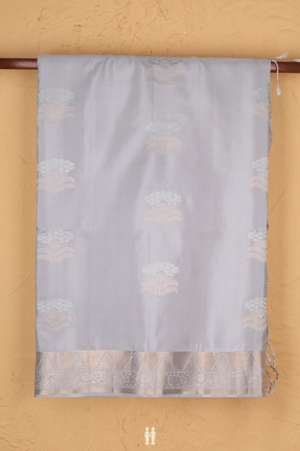 Soft Silk Saree In Grey With Floral Motifs