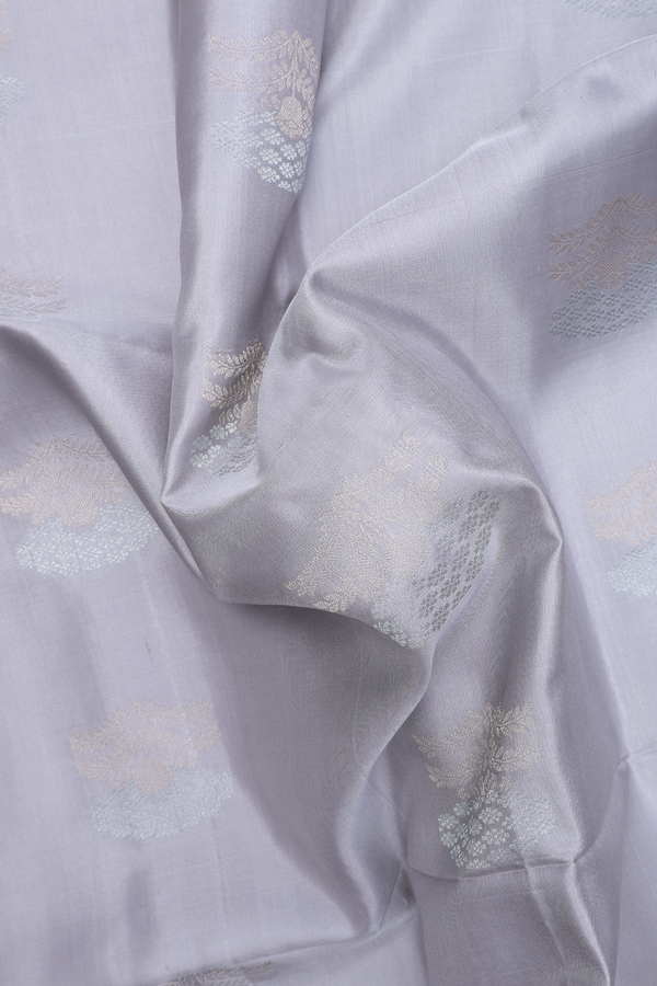 Soft Silk Saree In Grey With Floral Motifs
