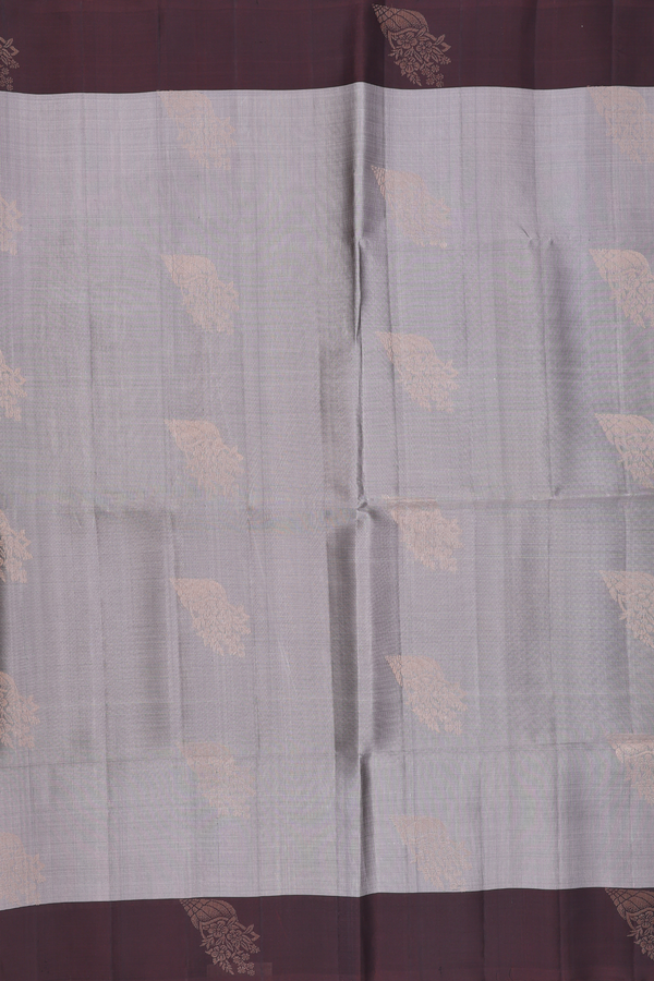 Soft Silk Saree In Grey With Floral Zari Motifs