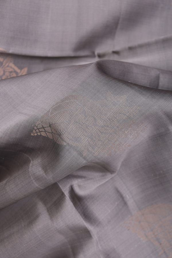 Soft Silk Saree In Grey With Floral Zari Motifs