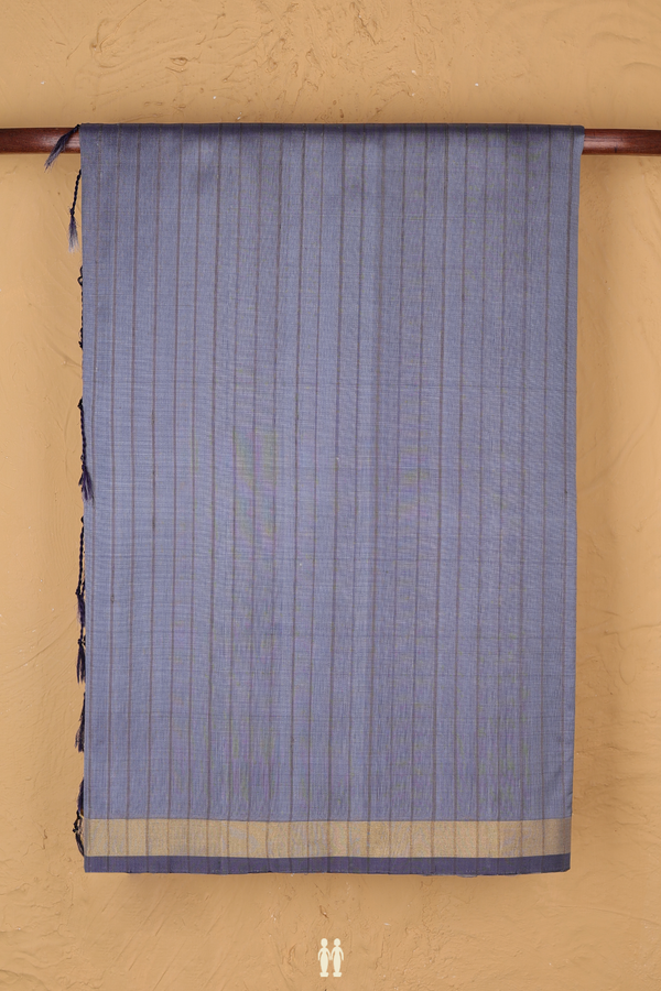 Soft Silk Saree In Grey With Stripes Design