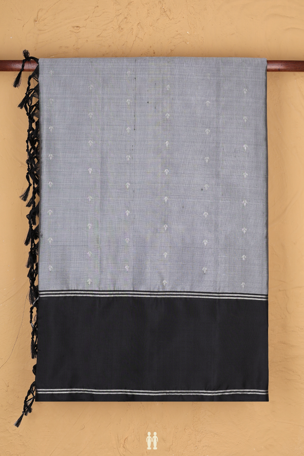 Soft Silk Saree In Grey With Zari Buttas