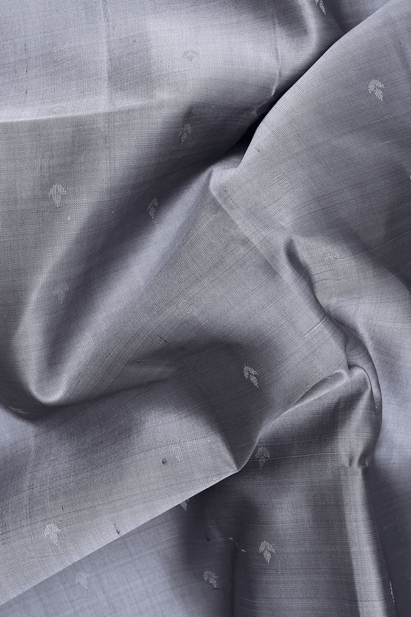 Soft Silk Saree In Grey With Zari Buttas