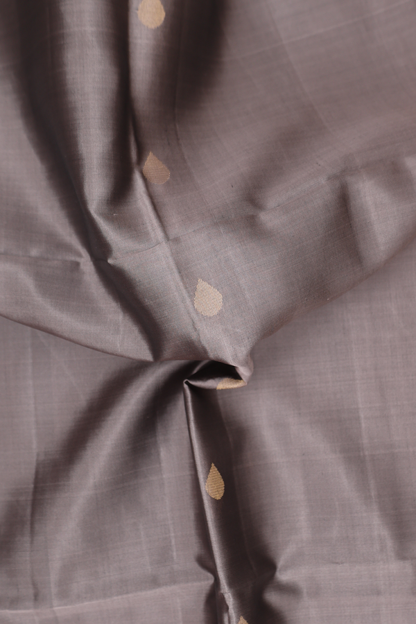 Soft Silk Saree In Grey With Zari Buttas