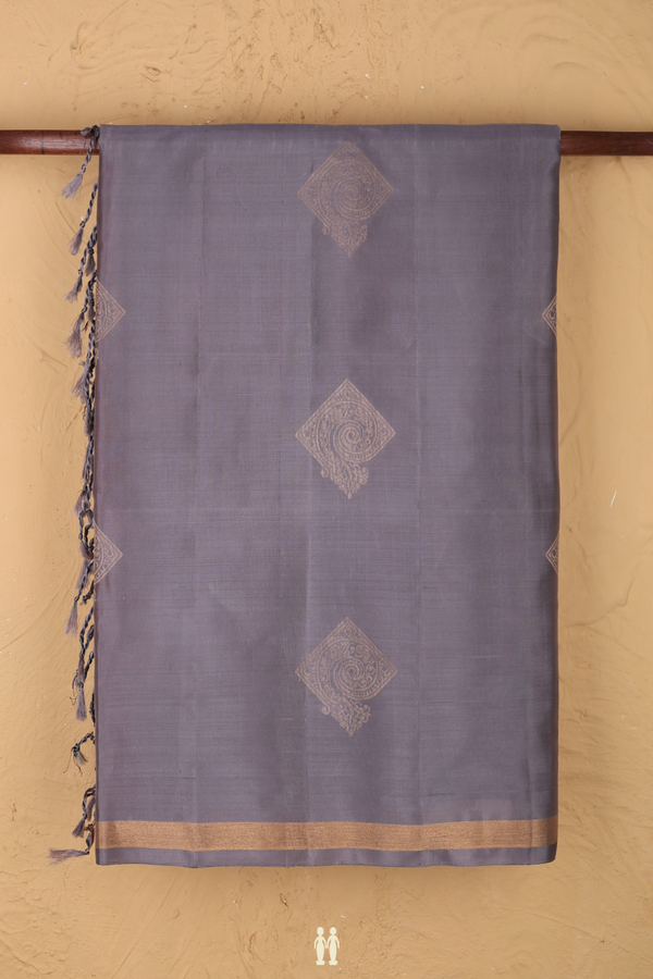 Soft Silk Saree In Grey With Zari Design