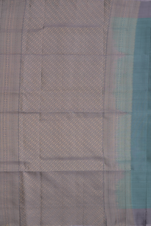 Soft Silk Saree In Greyish Green With Zari Buttis