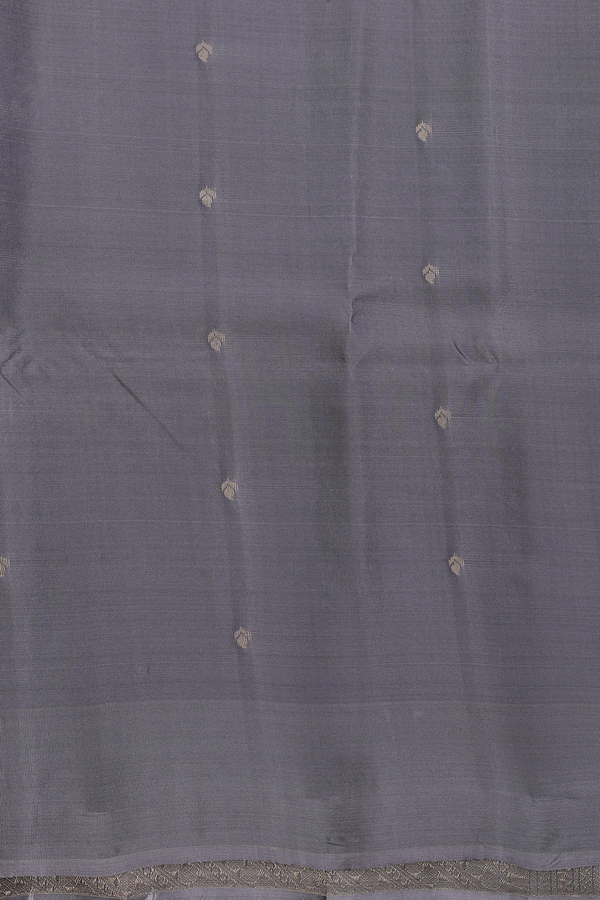 Soft Silk Saree In Greyish Green With Zari Buttis