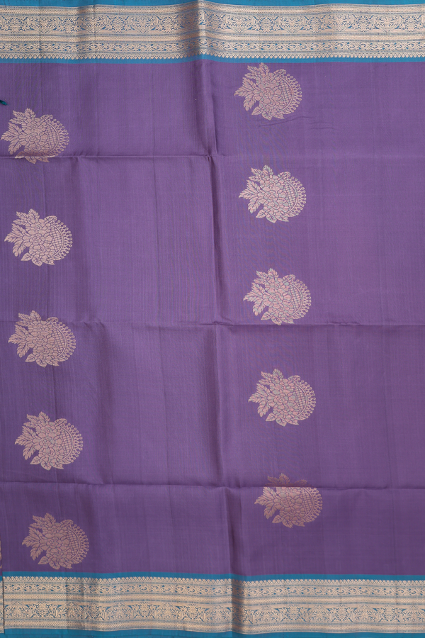 Soft Silk Saree In Greyish Purple With Floral Motifs