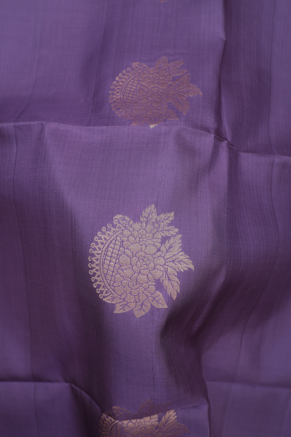 Soft Silk Saree In Greyish Purple With Floral Motifs