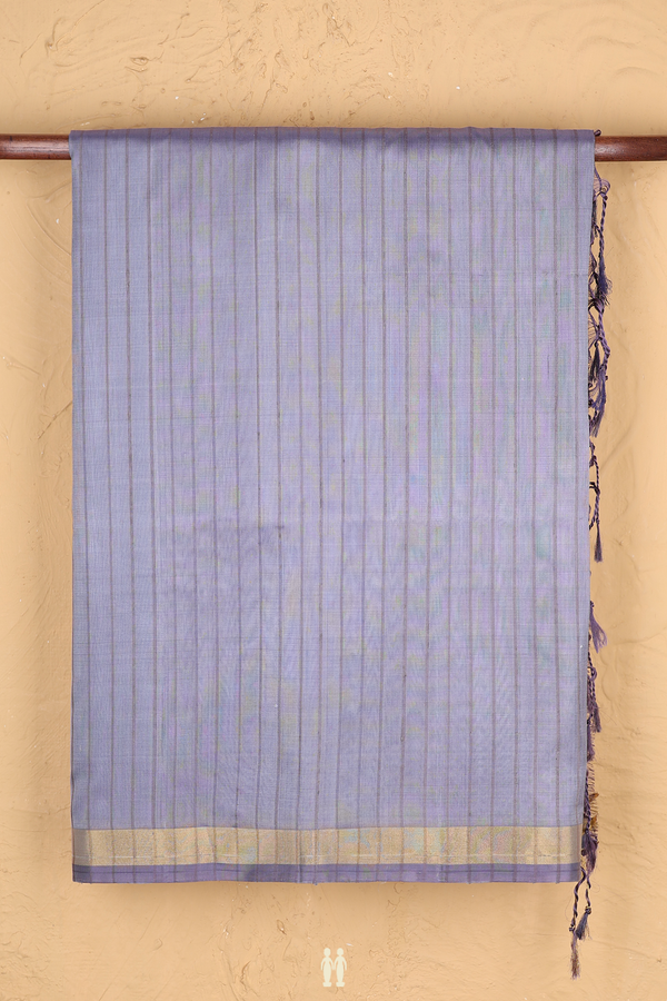 Soft Silk Saree In Greyish Purple With Self Stripes Design