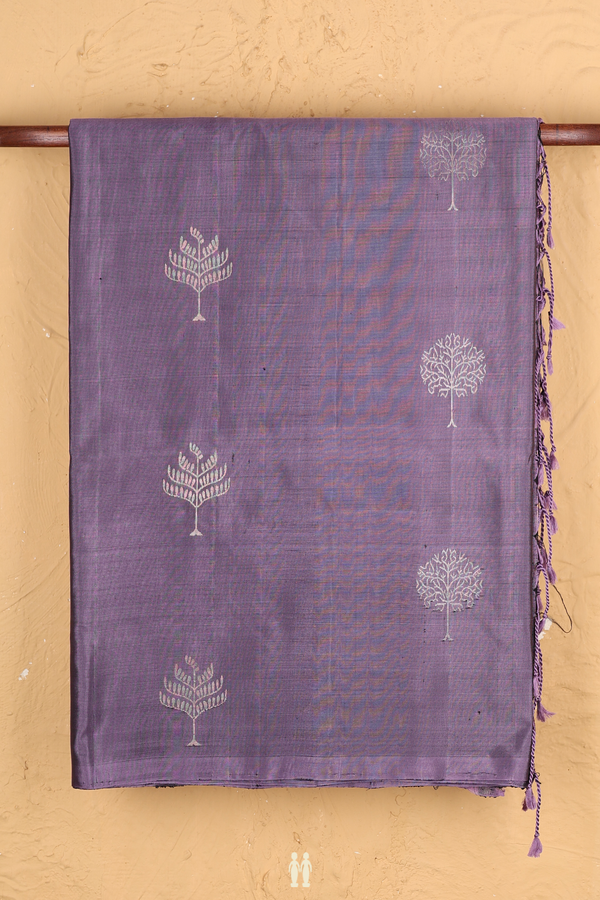 Soft Silk Saree In Greyish Purple With Tree Motifs