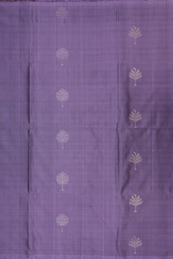Soft Silk Saree In Greyish Purple With Tree Motifs