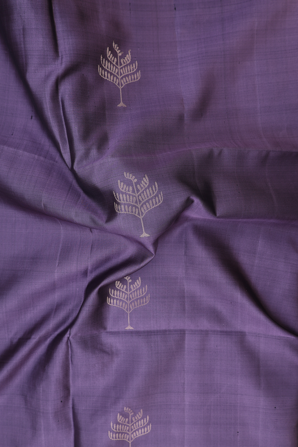 Soft Silk Saree In Greyish Purple With Tree Motifs