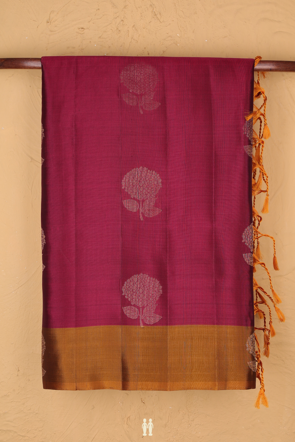 Soft Silk Saree In Hibiscus Red With Floral Motifs