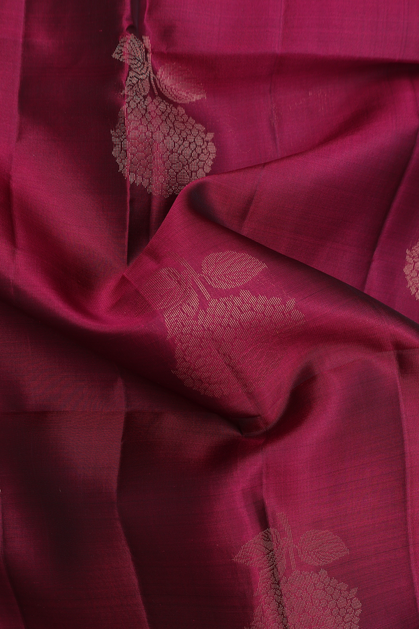 Soft Silk Saree In Hibiscus Red With Floral Motifs