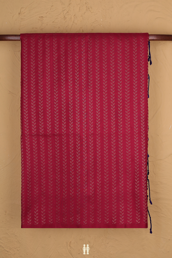 Soft Silk Saree In Hibiscus Red With Stripes Design
