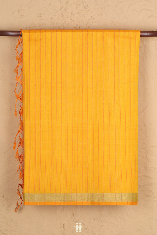 Soft Silk Saree In Honey Orange With Stripes Design