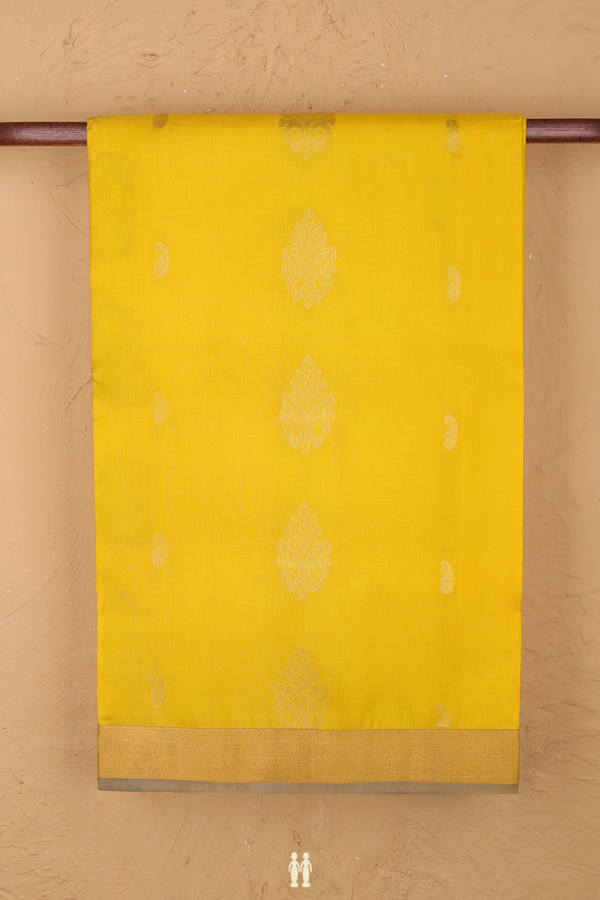 Soft Silk Saree In Honey Yellow With Zari  Motifs