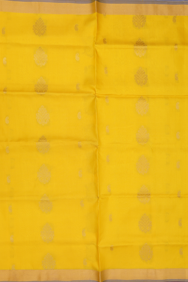 Soft Silk Saree In Honey Yellow With Zari  Motifs