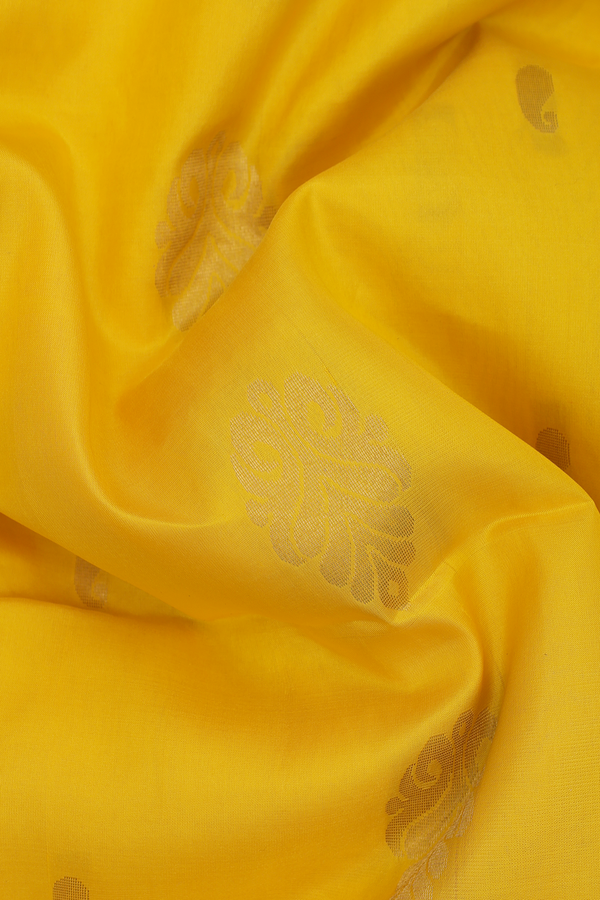 Soft Silk Saree In Honey Yellow With Zari  Motifs