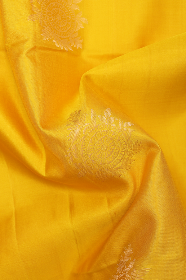 Soft Silk Saree In Honey Yellow With Zari Motifs