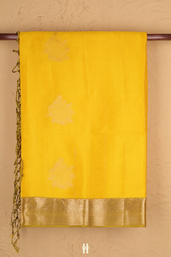Soft Silk Saree In Honey Yellow With Zari Motifs