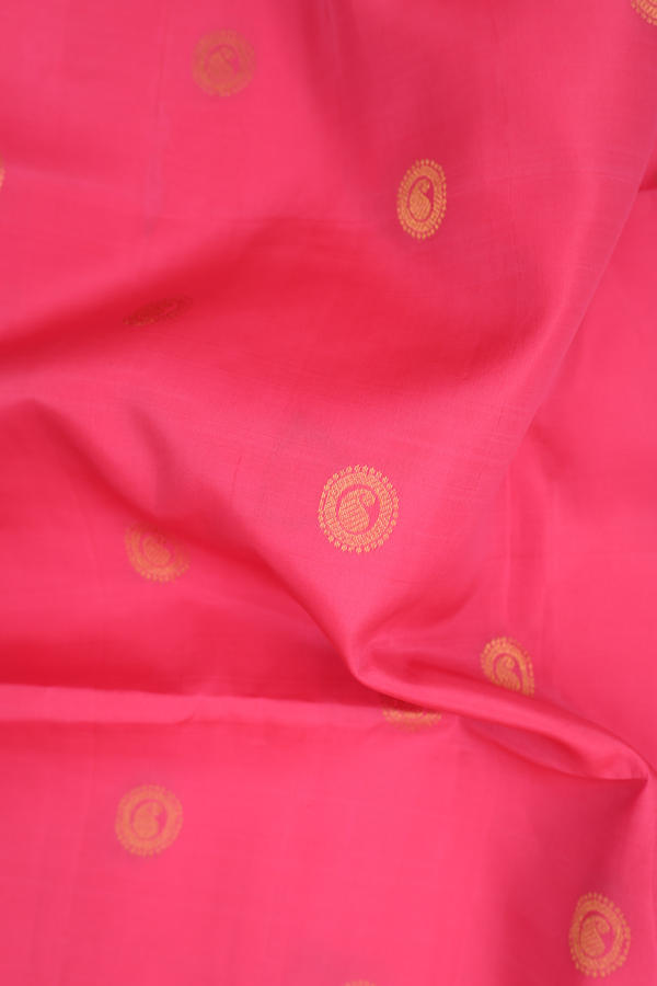 Soft Silk Saree In Hot Pink With Chakram Buttas