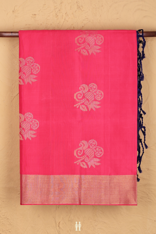 Soft Silk Saree In Hot Pink With Floral Motifs