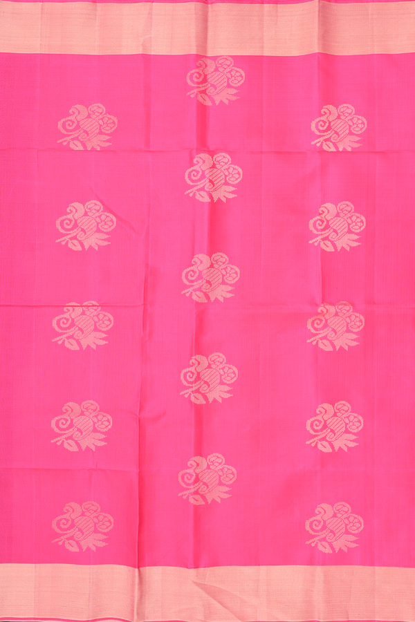 Soft Silk Saree In Hot Pink With Floral Motifs
