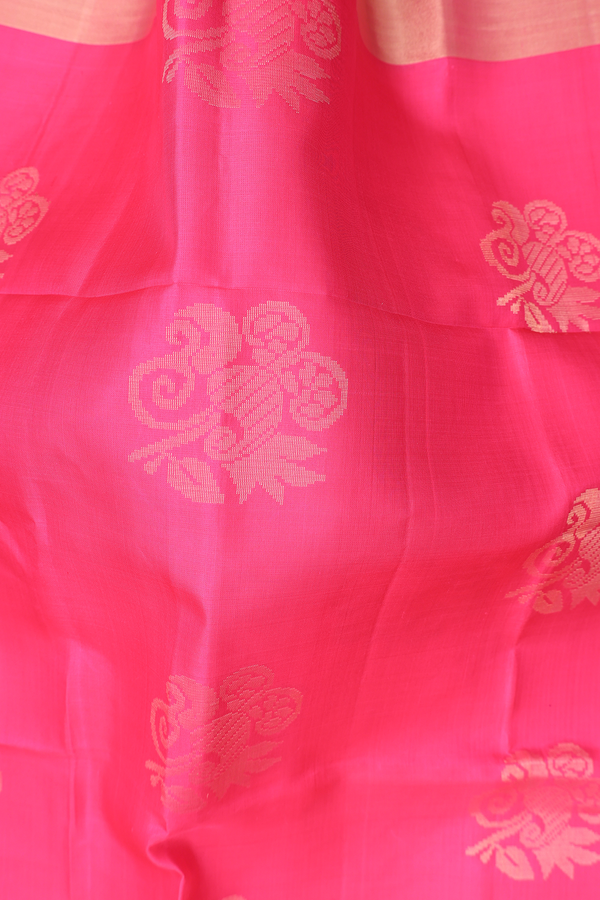 Soft Silk Saree In Hot Pink With Floral Motifs