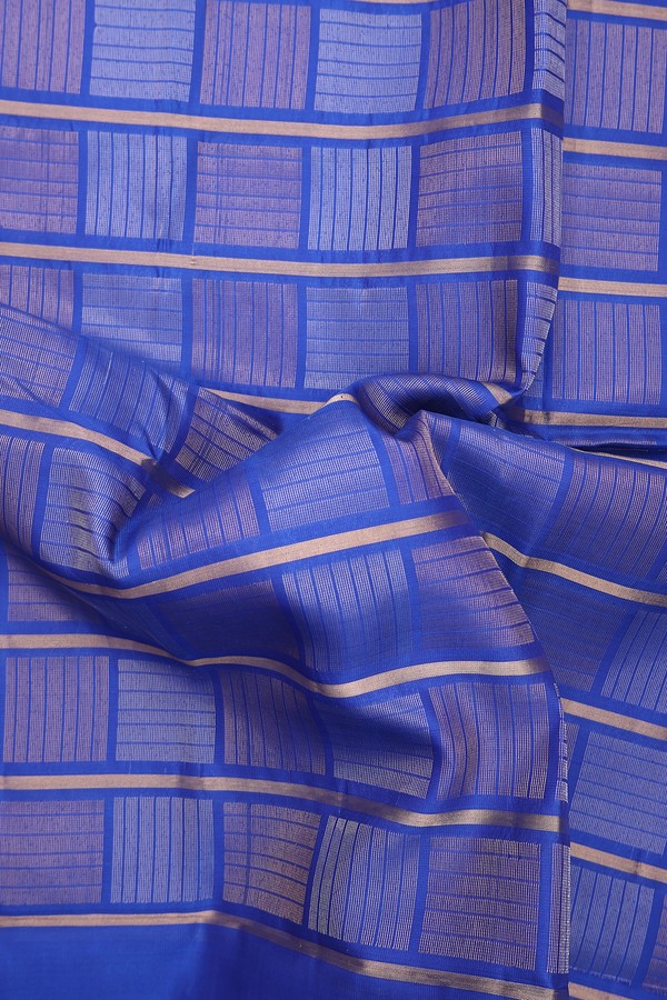 Soft Silk Saree In Indigo Blue With Checks Design