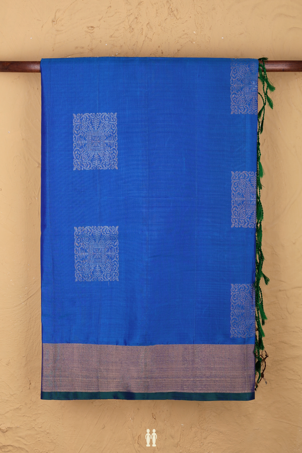 Soft Silk Saree In Indigo Blue With Zari Motifs